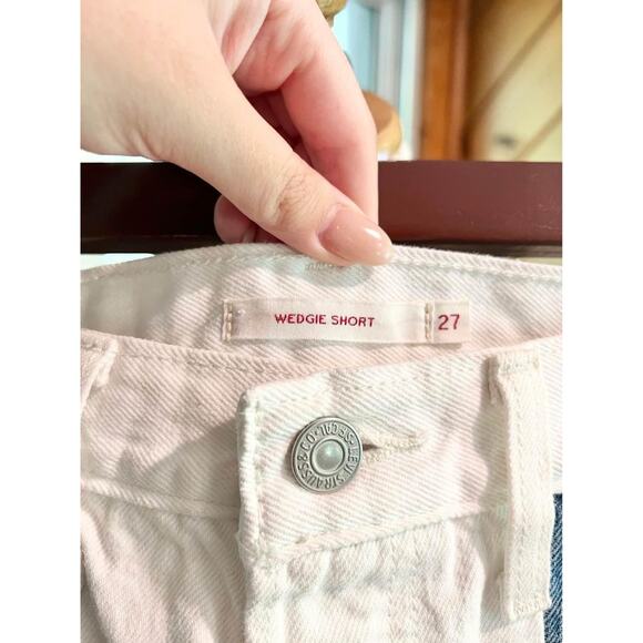 Levi's Two Tone Colorblock Wedgie Fit Cutoff Denim Jean Shorts Blue and White - Picture 7 of 8